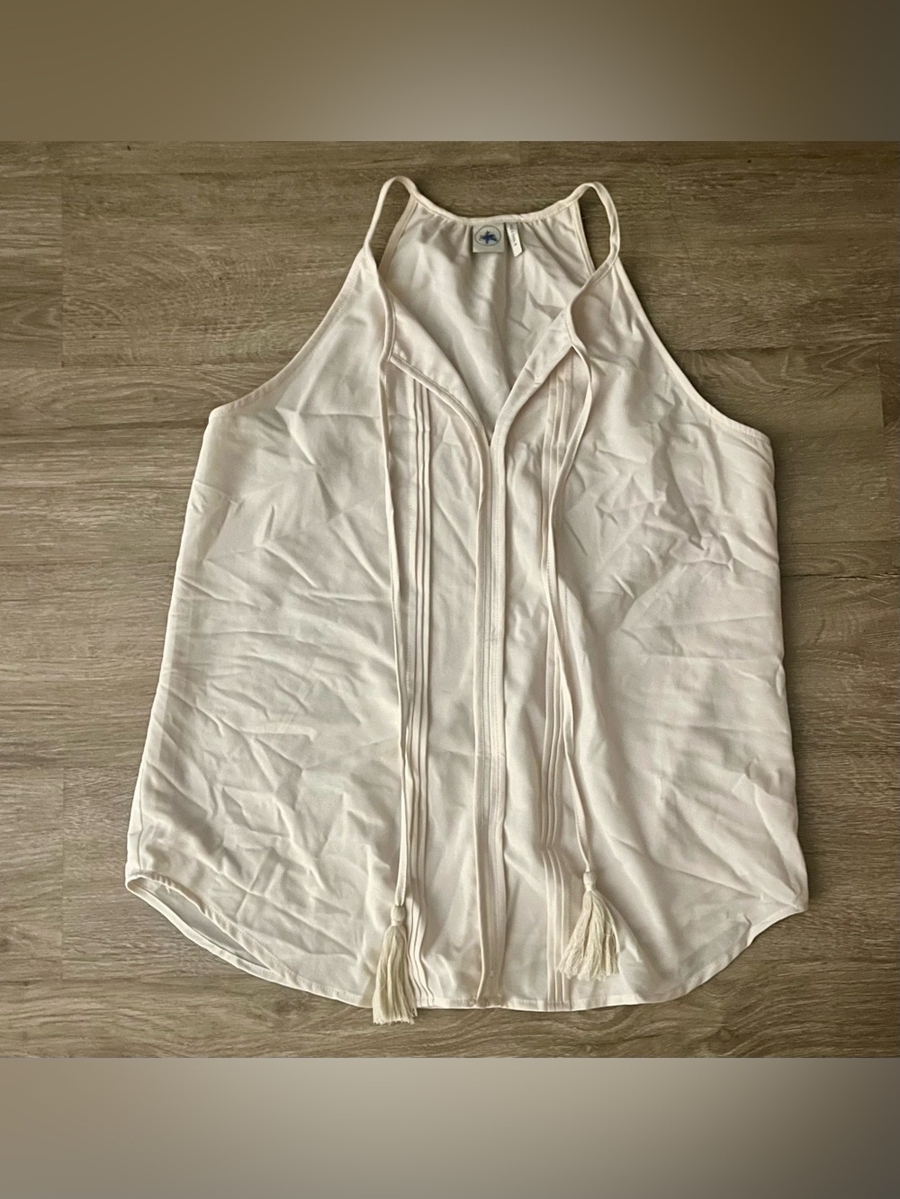 Paper Crane Cream Pleated Halter Top Tank Small